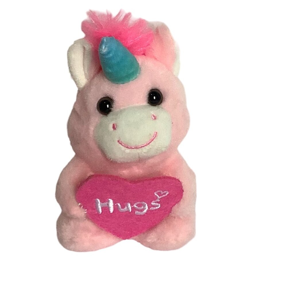 Tom’s Toy International Pink Stuffed Unicorn‎ Plush Toy "Hugs" Heart 5.5” Love